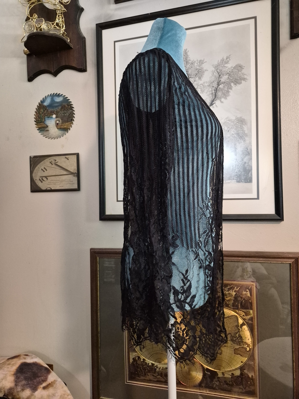 [SOLD]Black Floral Lace Sheer Open Front Cardigan Jacket - Picture 5 of 7